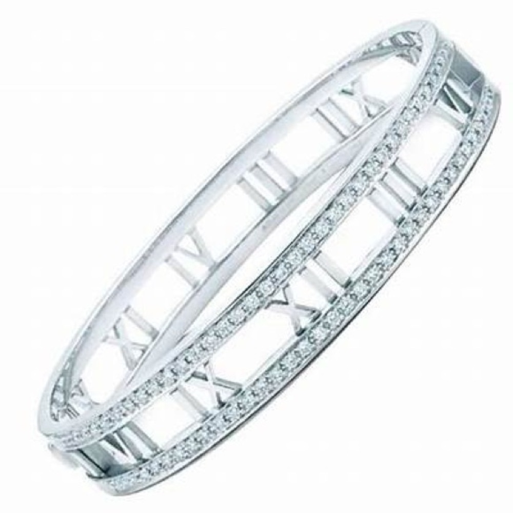 Tiffany & Co. Atlas Open Hinged Diamond Bangle in 18K White Gold size Medium